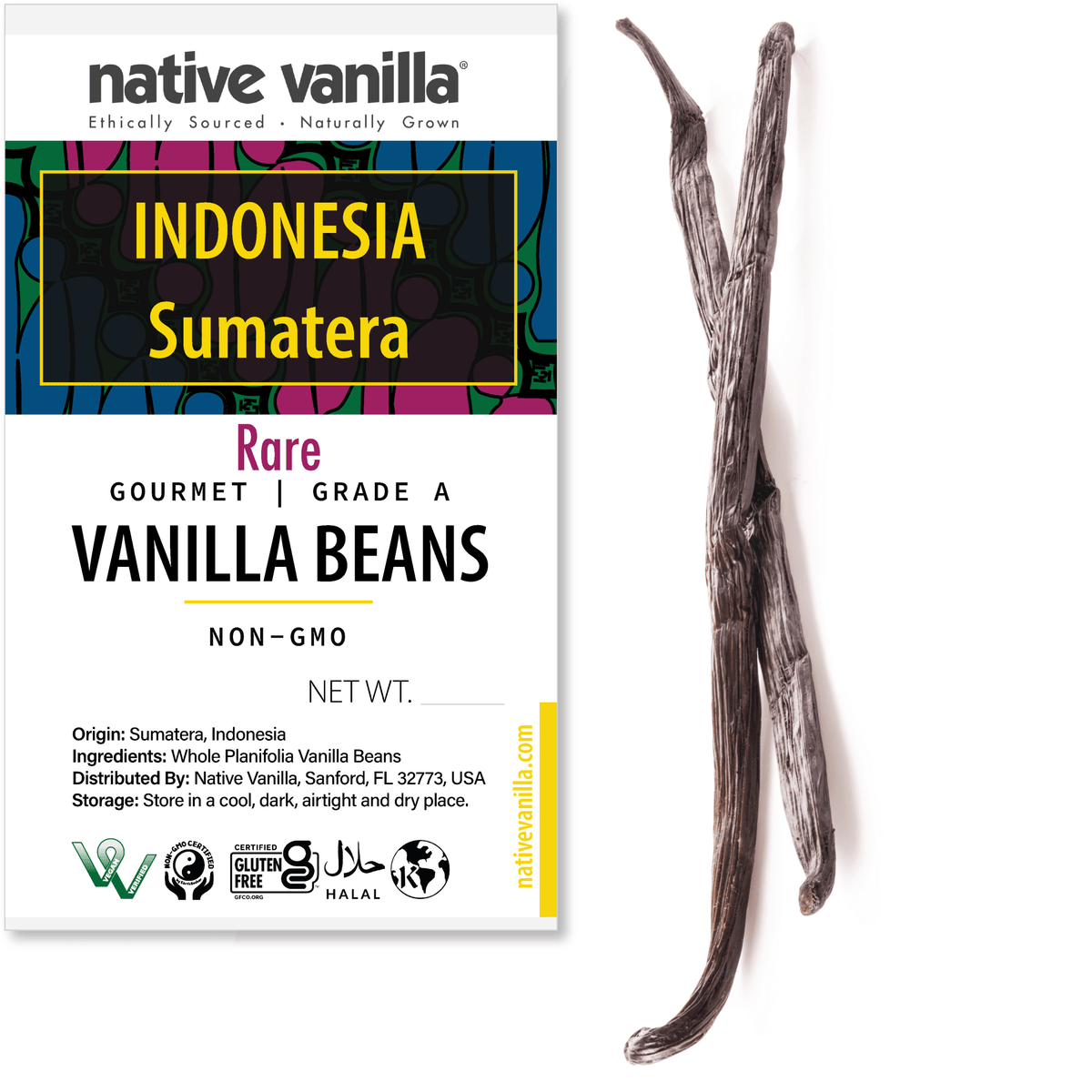 Indonesia, Sumatera Gourmet Vanilla Beans Grade A Native Vanilla